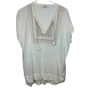 Madewell Cream Tunic Embroidered Detailing | Women's Size M Peasant Tassle Top